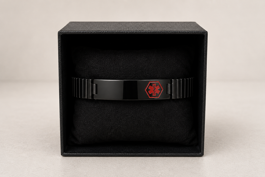 Medic ID Stainless Steel Black Plating Medium Expansion Bracelet